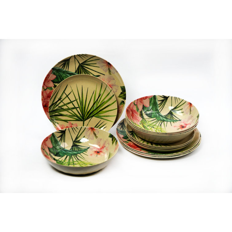 Bay Isle Home Kenji Tropical 12 Piece Melamine Dinnerware Set, Service